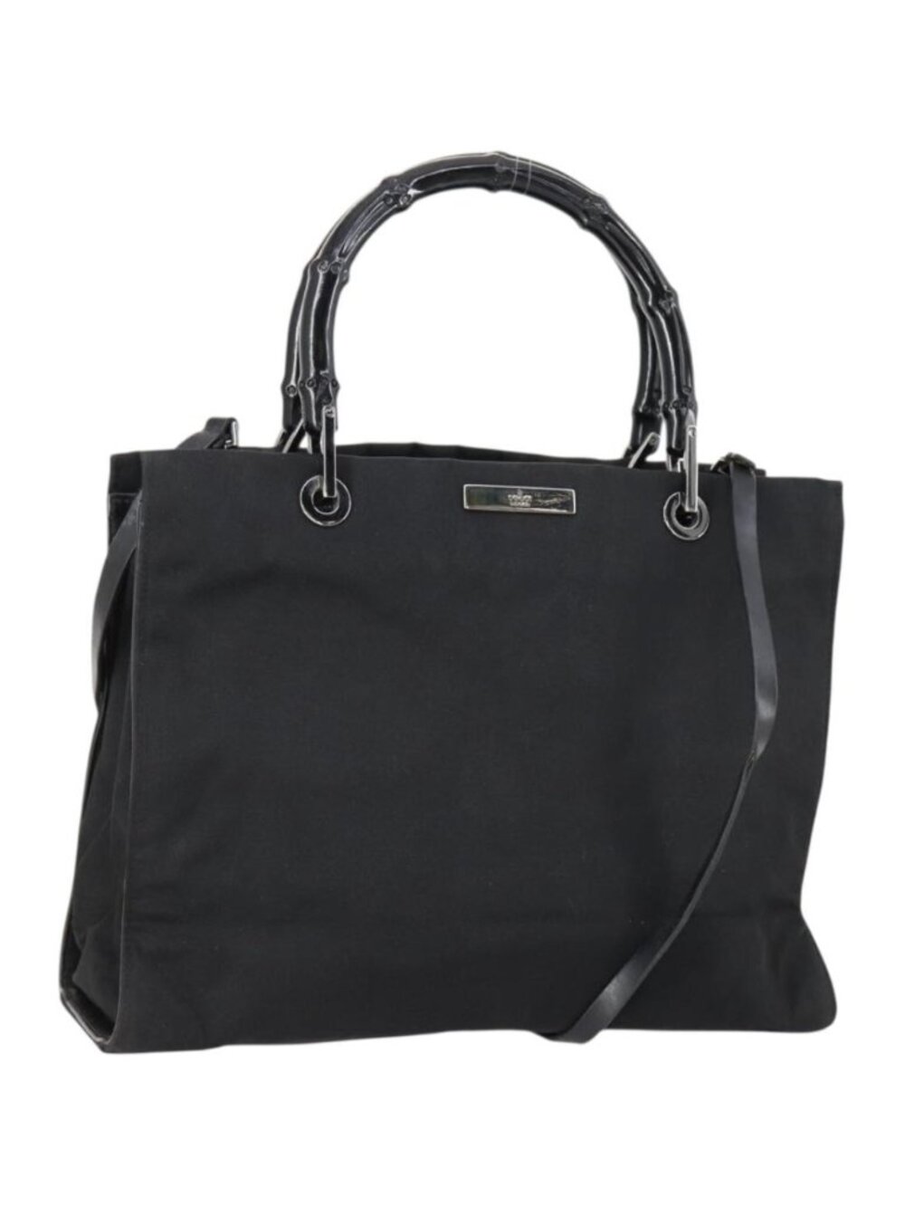 GUCCI GG Canvas Bamboo Tote Bag Nylon 2way Black Silver 002 1016